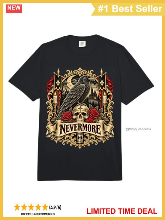 Tops - Gothic Raven Skull Roses Comfort Colors Heavyweight T-Shirt
